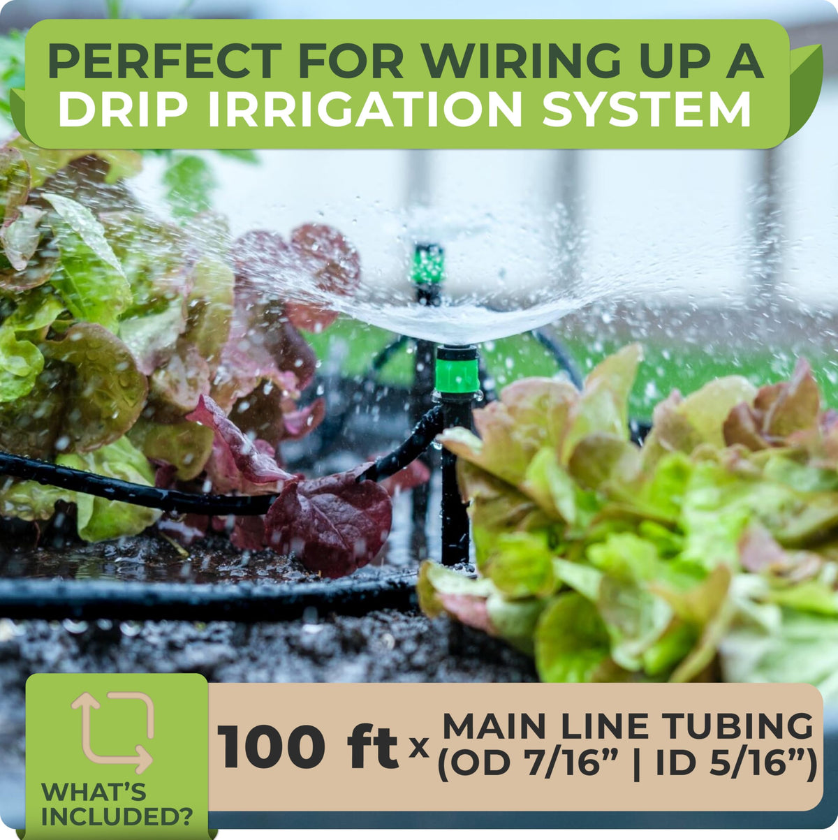 CARPATHEN mainline distribution tubing installed through garden beds for efficiency