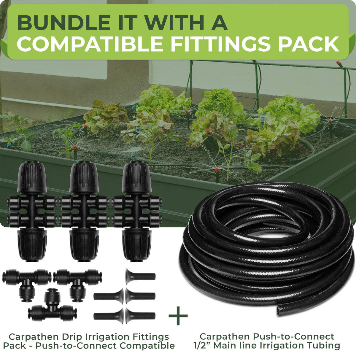 Carpathen mainline setup supports efficient plant watering across beds, boxes, and rows.