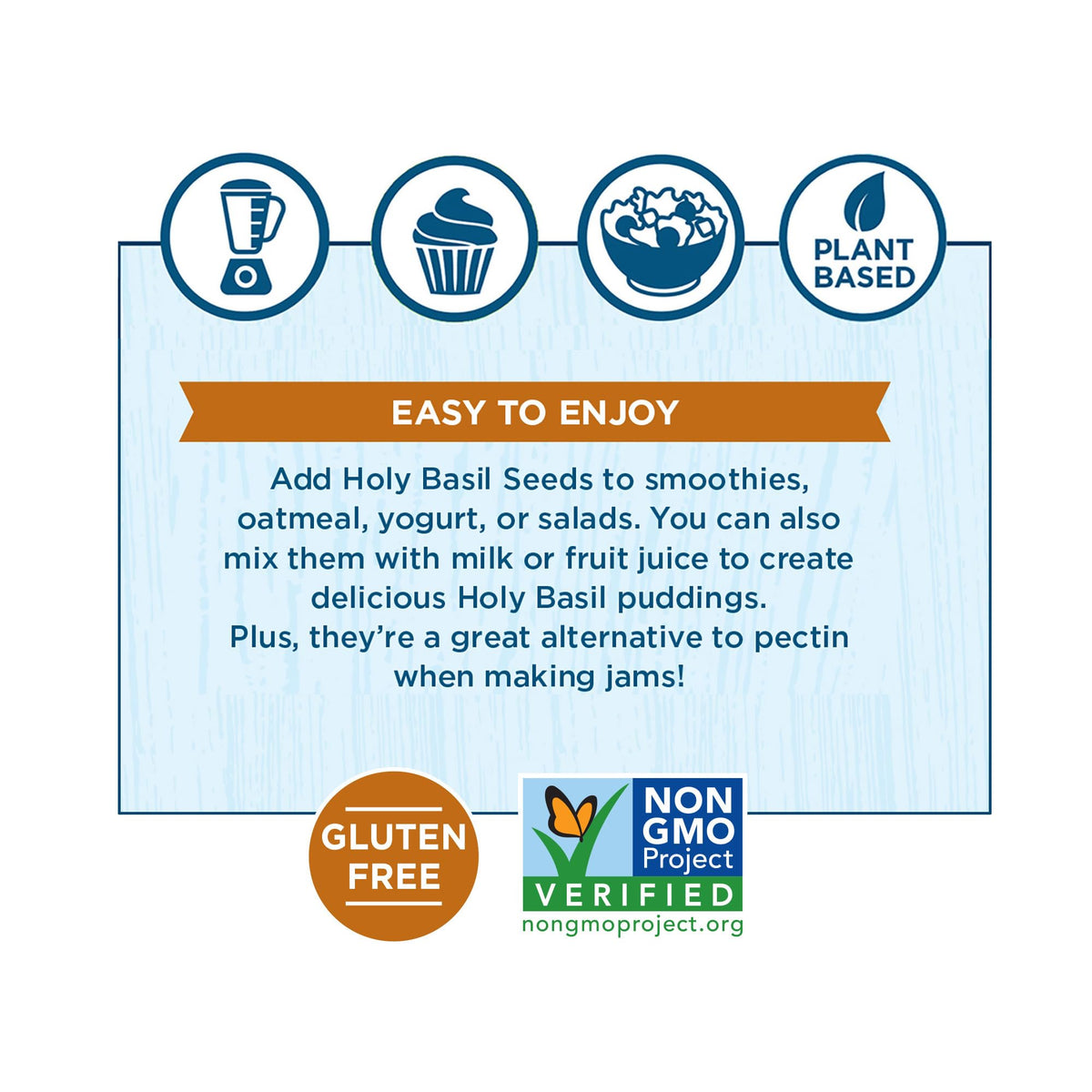Carrington Farms Holy Basil Seeds packaging showing gluten-free vegan paleo keto-friendly claim