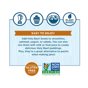 Carrington Farms Holy Basil Seeds packaging showing gluten-free vegan paleo keto-friendly claim