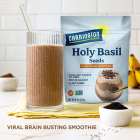 Holy Basil Seeds scoop demonstrating high fiber and plant-based protein for snacks