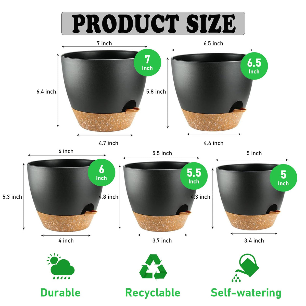 Carsapro 6.5-inch plant pot featuring integrated drainage tray for steady moisture.