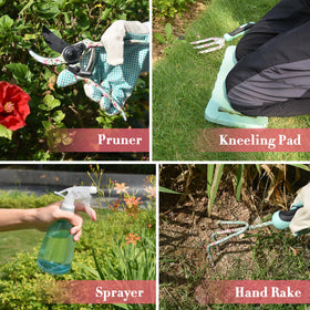 Carsolt garden gloves and knee pad ensure comfort and protection while kneeling and reaching.