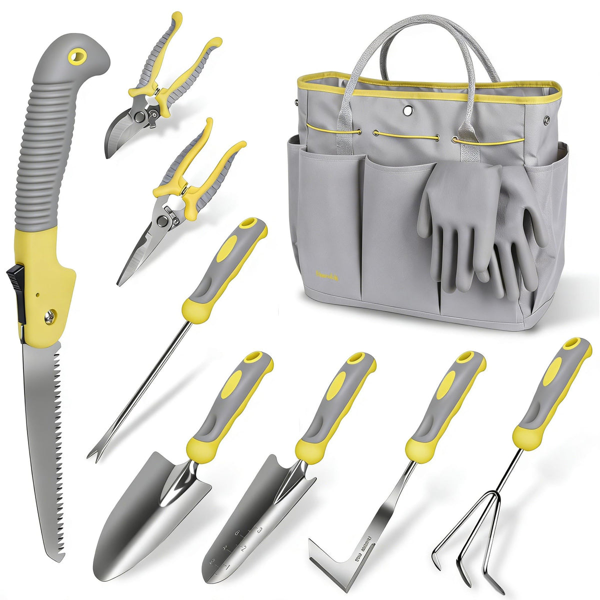 Carsolt garden tool set 10-piece displayed together for versatile gardening tasks.