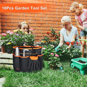 Carsolt garden tools set garden tote bag keeps tools organized.