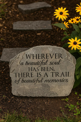 Carson Beautiful Soul garden stone hanging view showing keyhole hanger for easy display.