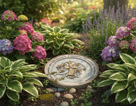 Carson outdoor garden stone plaque with keyhole hanger for easy wall display.
