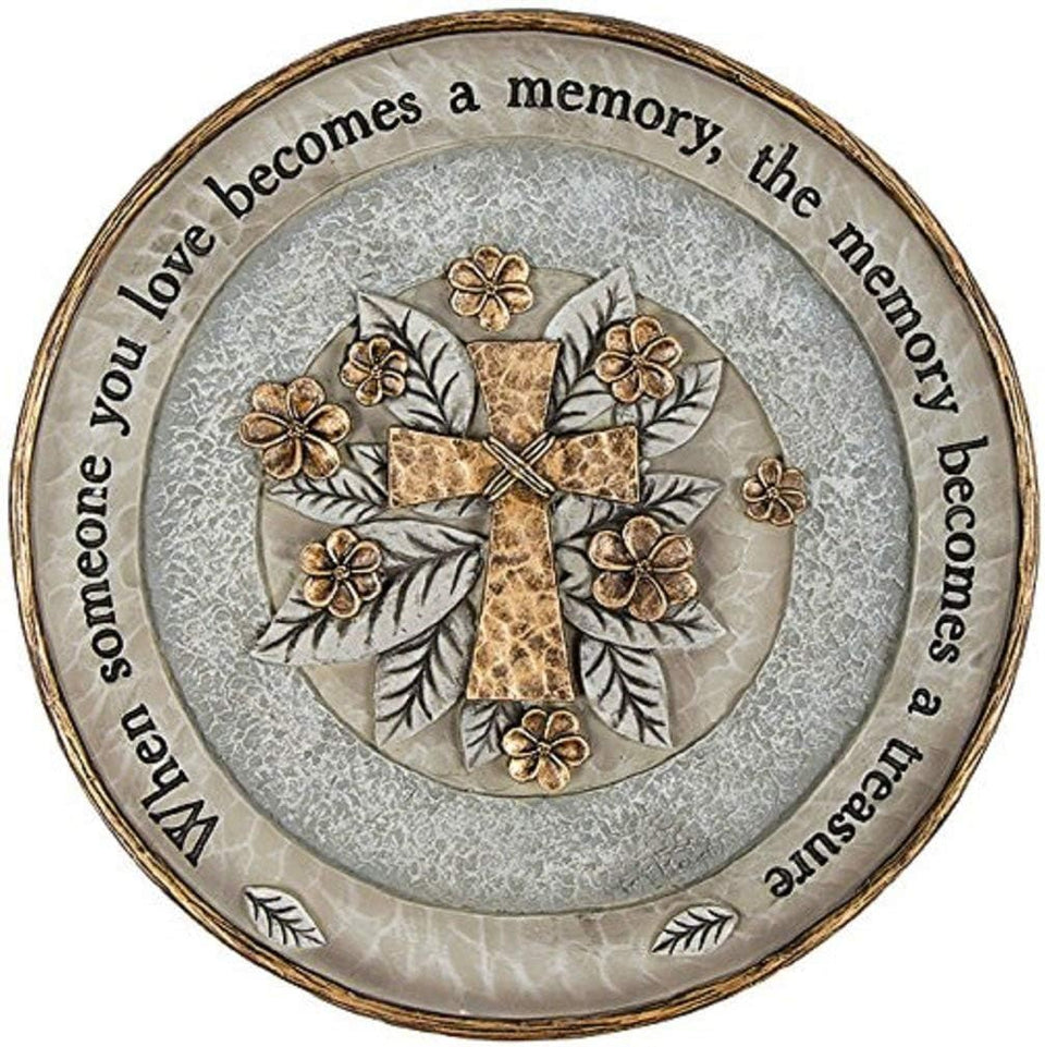 Carson treasured memory garden stone plaque with bronze accents enhances outdoor charm.