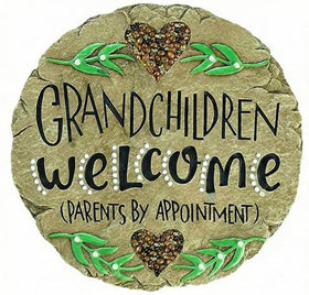 Carson Welcome Garden Stone beadworks closeup, durable outdoor decor with vibrant colors.