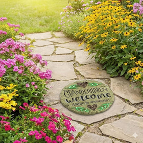 Carson Welcome Garden Stone round size in garden setting; great for paths.