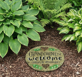 Carson Welcome Garden Stone shows weather durability for year-round outdoor use.