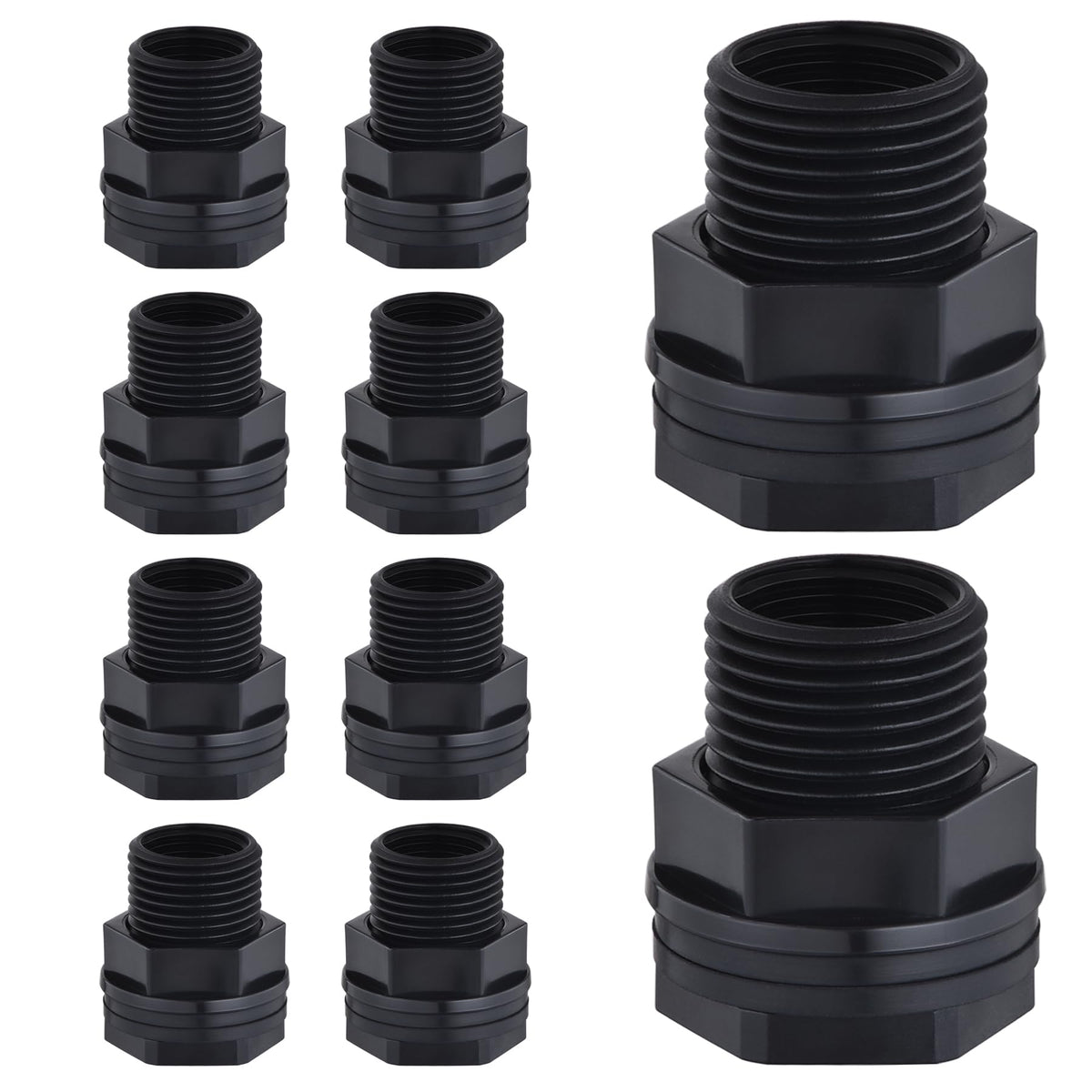 carvedexquisitely bulkhead fittings 10-pack front view for rain barrel setups.