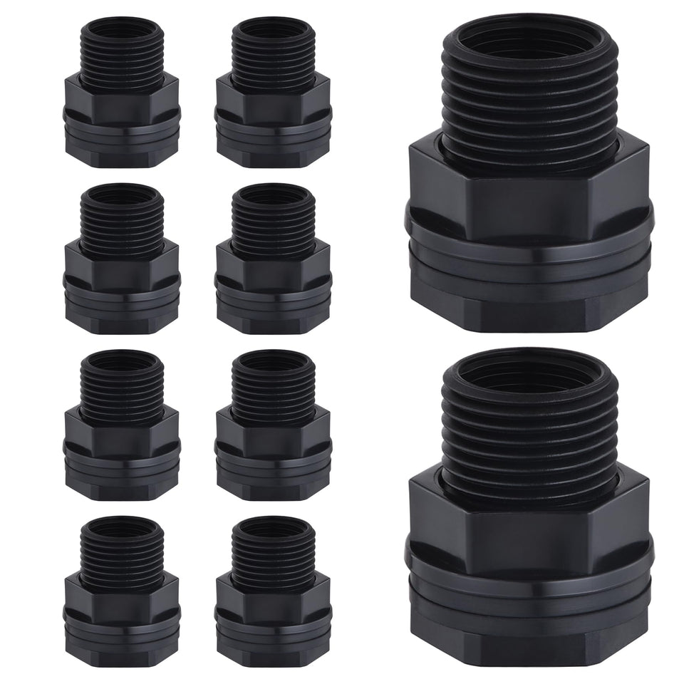 carvedexquisitely bulkhead fittings 10-pack front view for rain barrel setups.