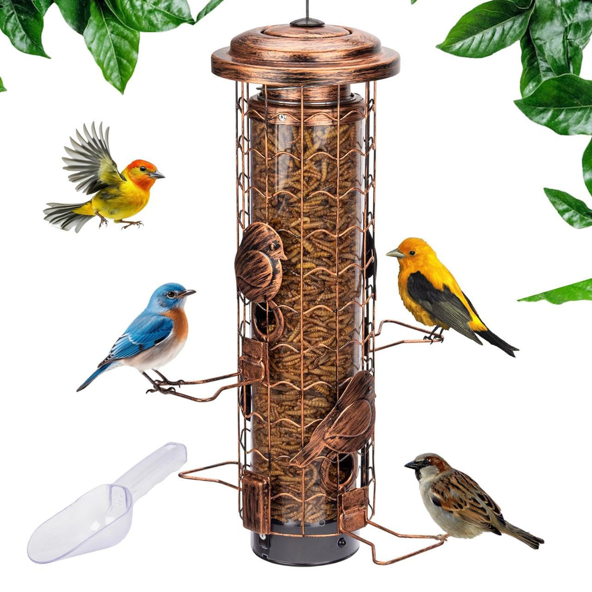 Casadia Nest squirrel-proof feeder front view highlights durable design for year-round bird watching.