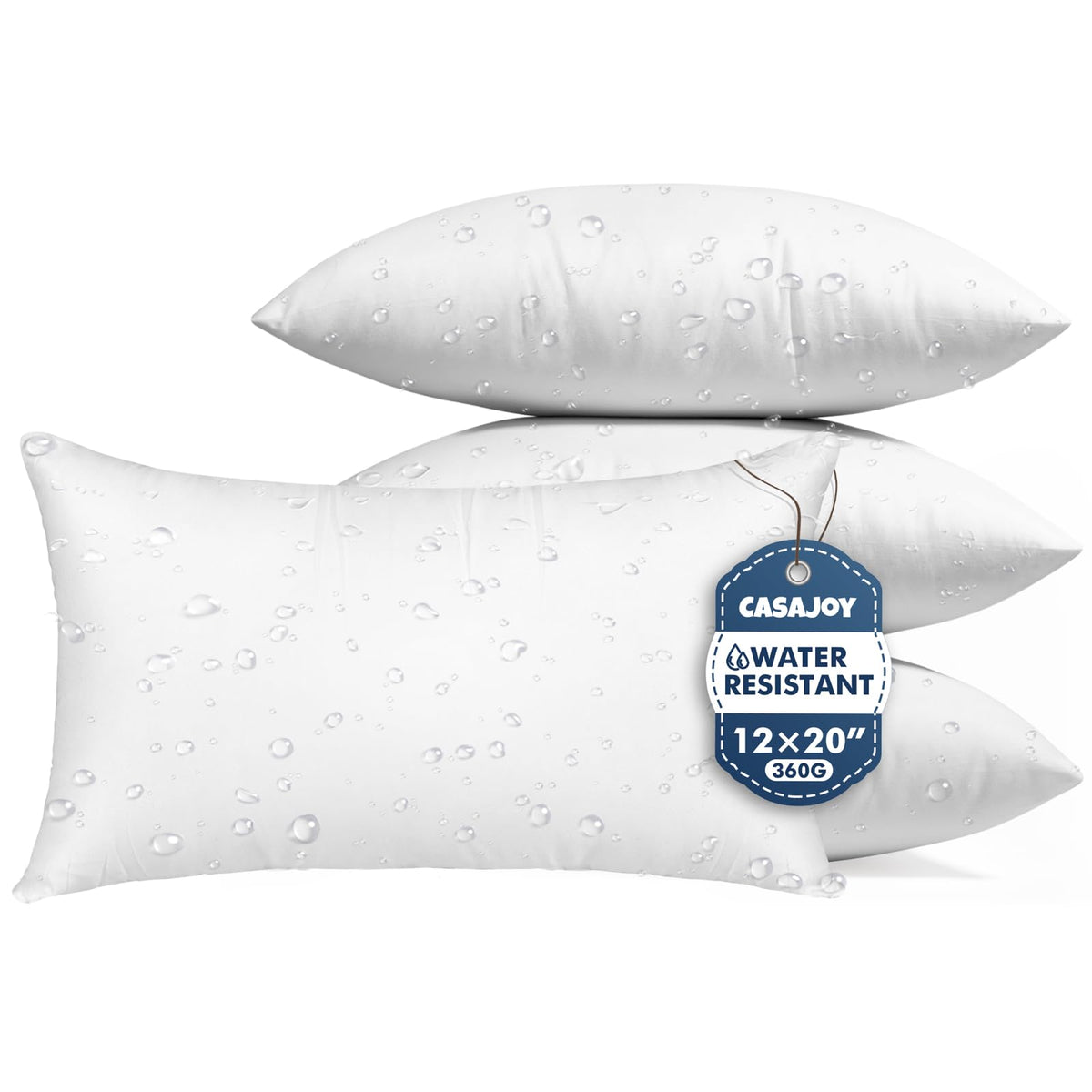 CASAJOY pack of four 12x20 outdoor pillow inserts for patios with water resistance.