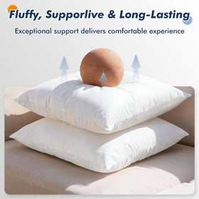 Close-up of CASAJOY pillow filling showing fluffy micro polyester texture.