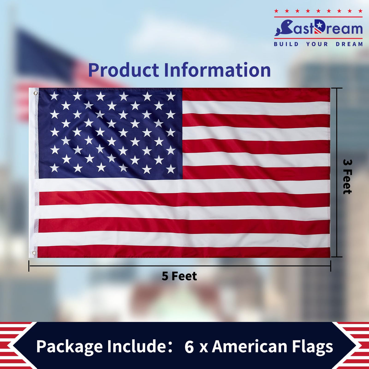 CastDream US Flag 3x5 durable polyester for long-lasting use.