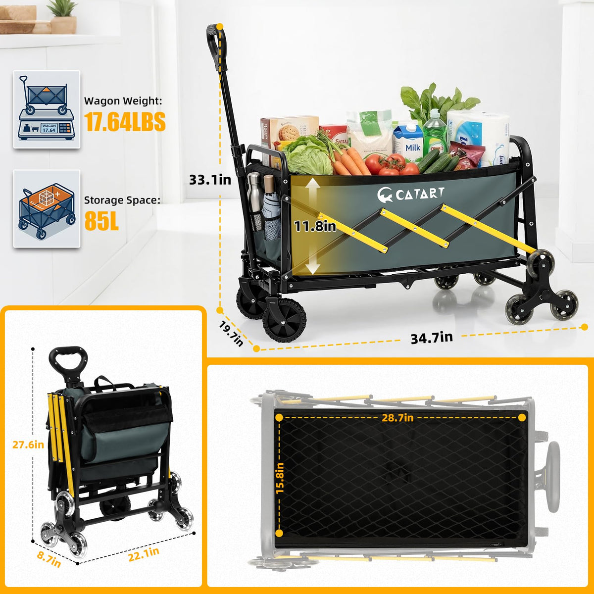 CatArt stair-climbing wagon shows an ergonomic handle for easy lifting of heavy loads.