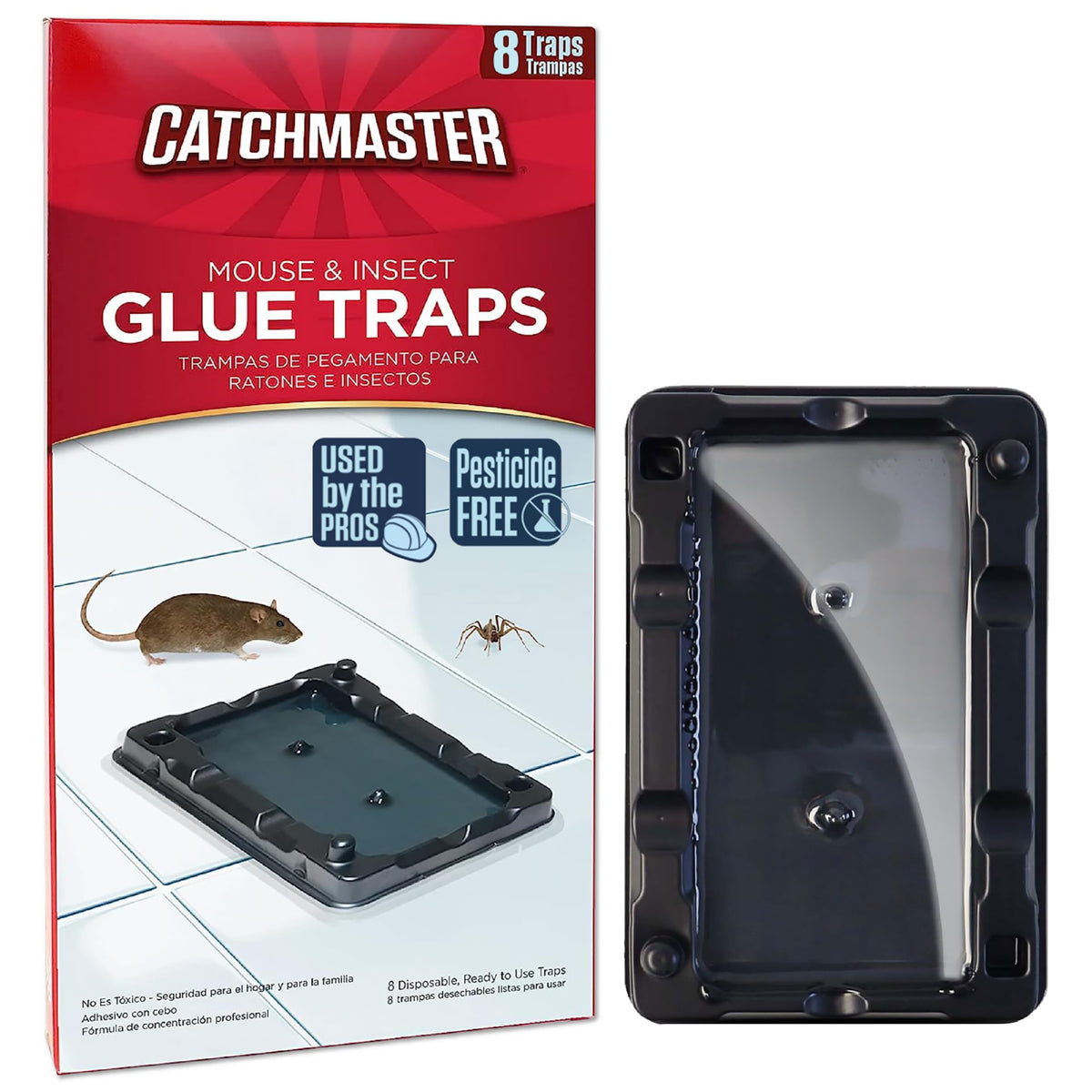 Catchmaster 16 ready-to-use glue trap captures mice and insects.