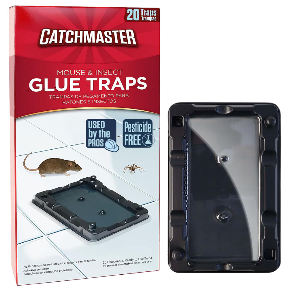 Catchmaster 20 mouse glue trap ready to use attracts pests with pre-scented lure.