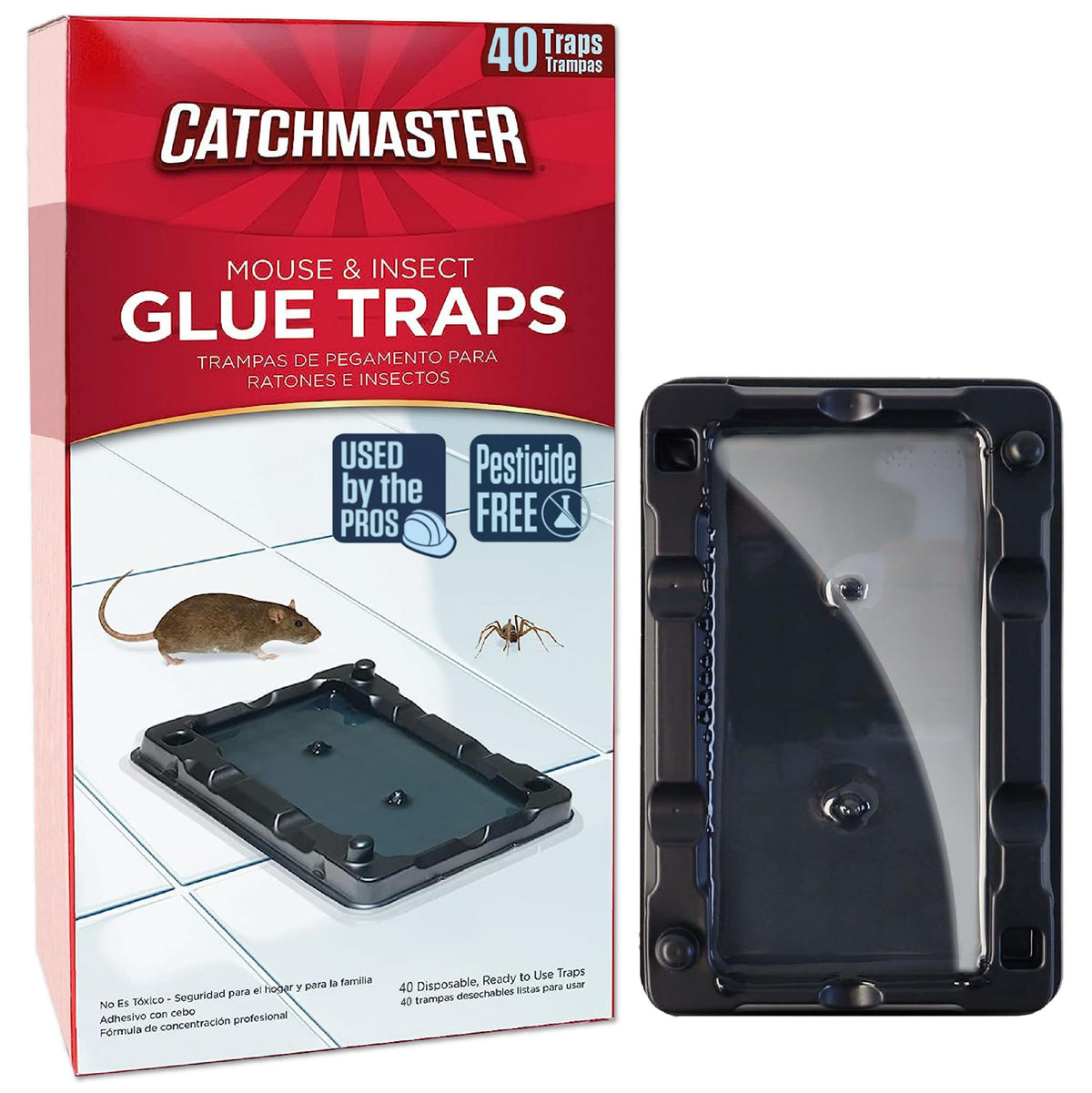 Catchmaster-40 glue traps are ready-to-use for quick pest capture.