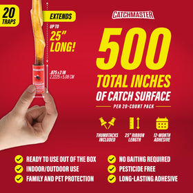 Catchmaster adhesive trap ribbon indoors-outdoors; pesticide-free protection against flies and gnats.