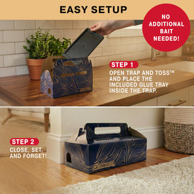 Catchmaster Catch & Toss glue trap visible inside for strong hold.