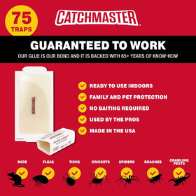 Catchmaster compact sticky-traps placed in indoor walls for mice and insects.