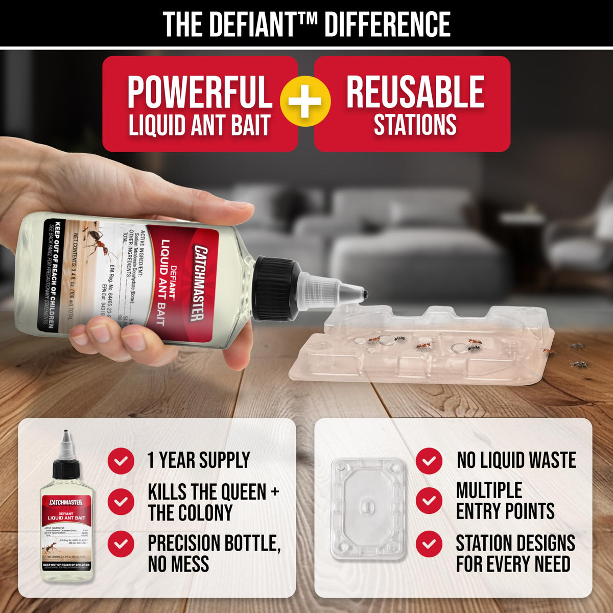 Catchmaster Defiant four-pack stations ready for indoor and outdoor use.