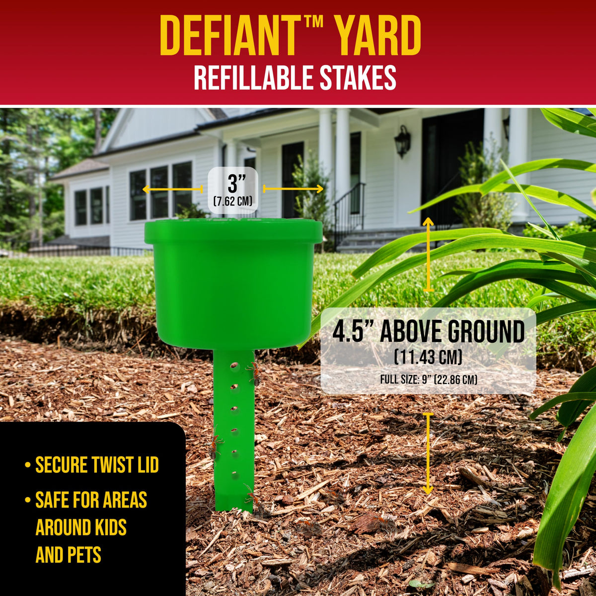 Catchmaster Defiant XL green lid blends with yards while hiding stations.