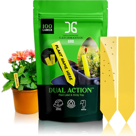 Catchmaster Dual Action Plant Labels 100pk for plant tagging and pest monitoring.