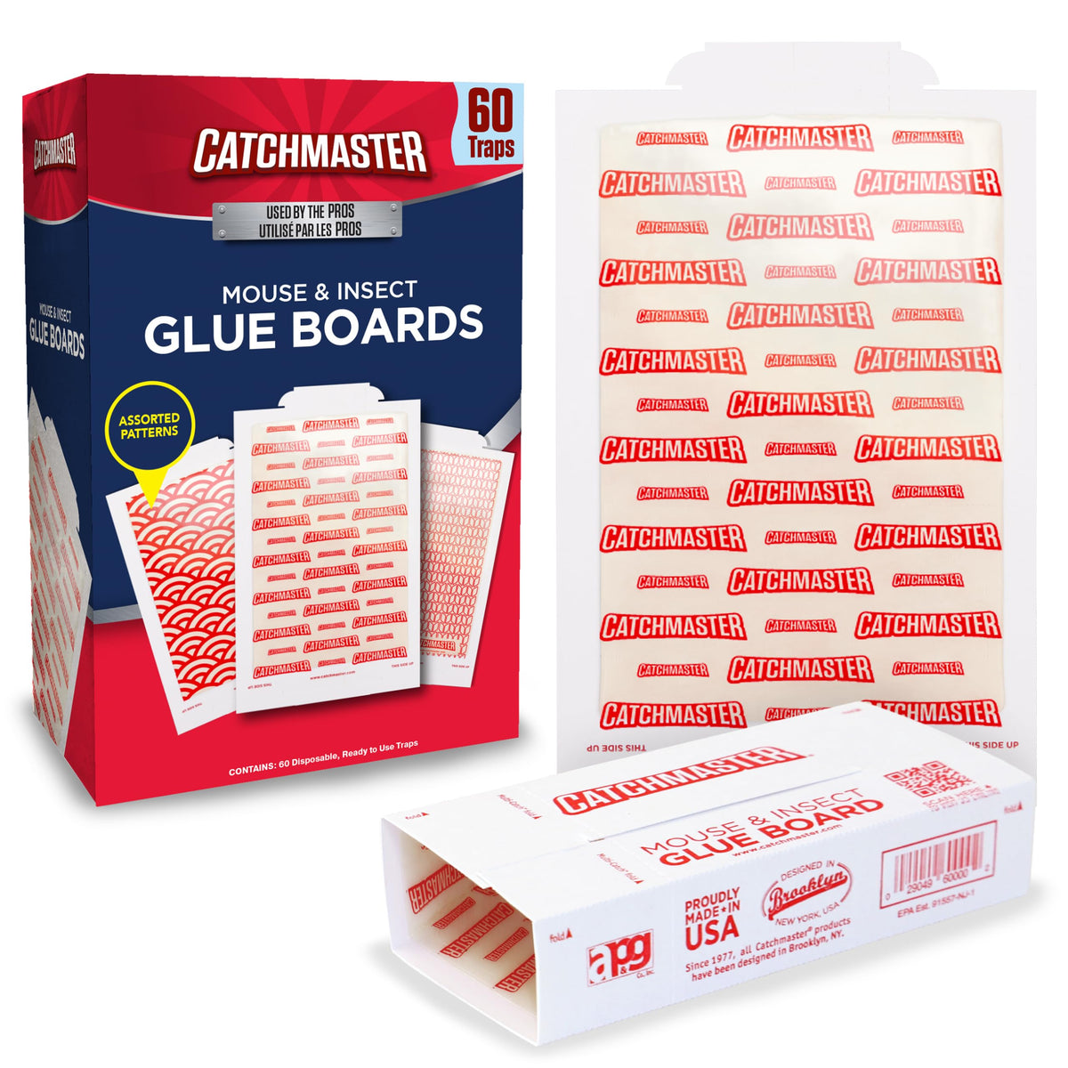 Catchmaster extra sticky glue board 60-count box ready for home pest control.