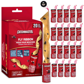 Catchmaster Fly Ribbon 20-Pack, ready-to-use strips for quick indoor and outdoor pest capture.