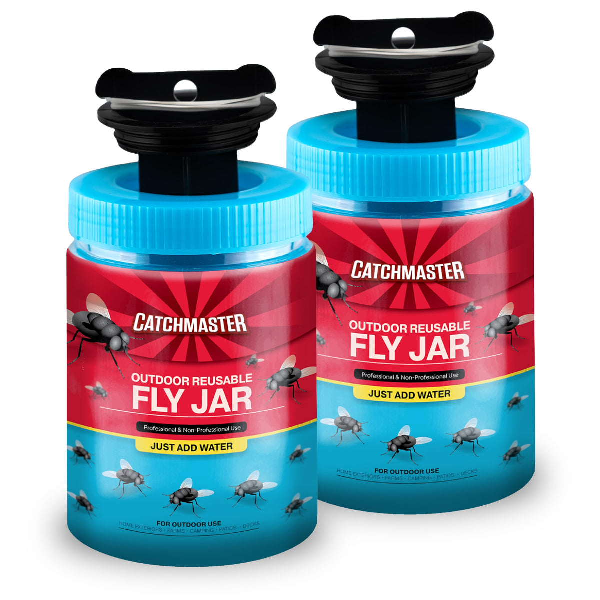 Catchmaster Fly Traps Outdoor 2-Pack with airlock lid for mess-free disposal