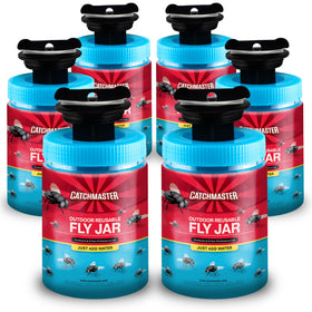 Catchmaster Fly Jar six-pack outdoors with airlock lid for no-mess disposal