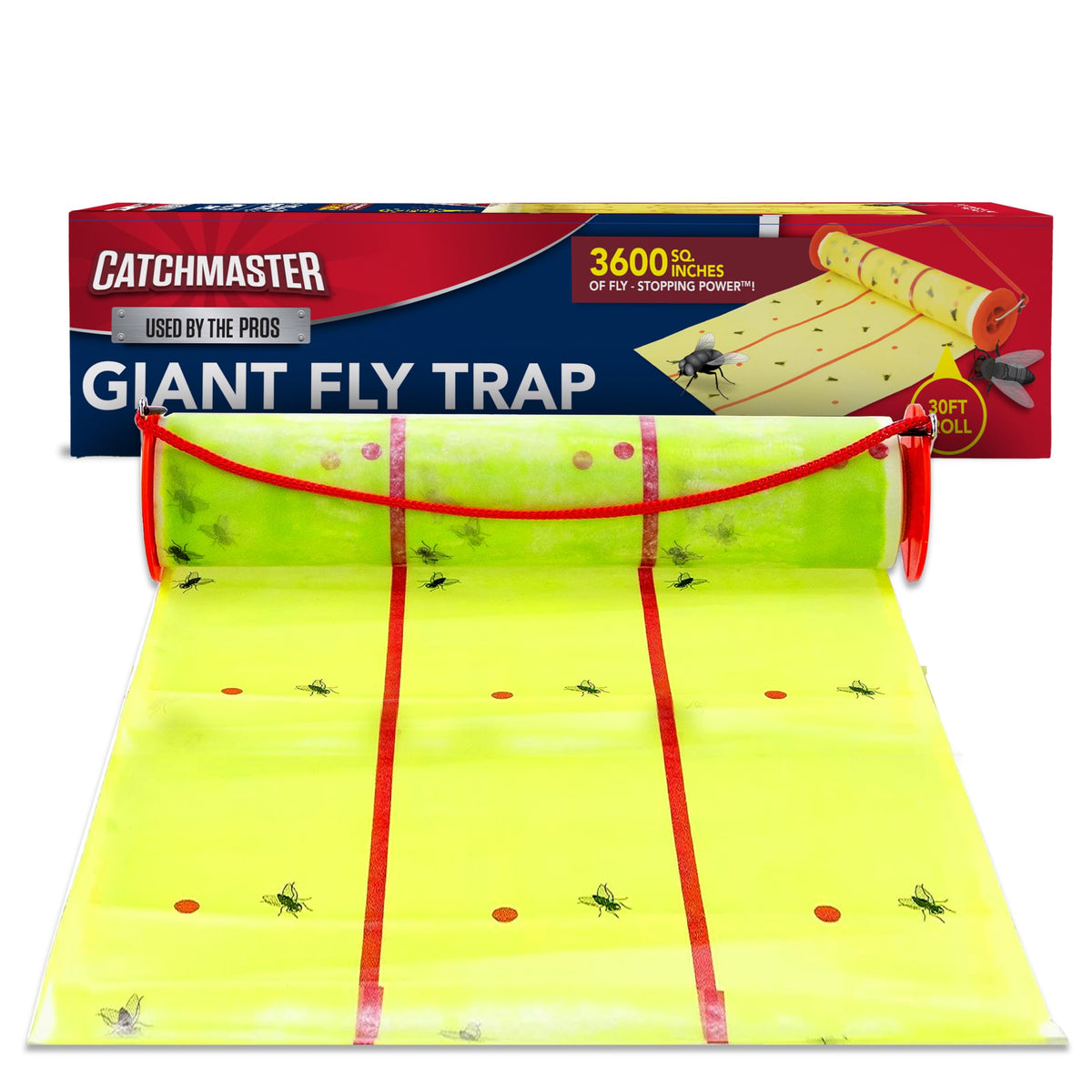 Catchmaster giant fly glue trap roll 30ft catching outdoor and indoor flies.
