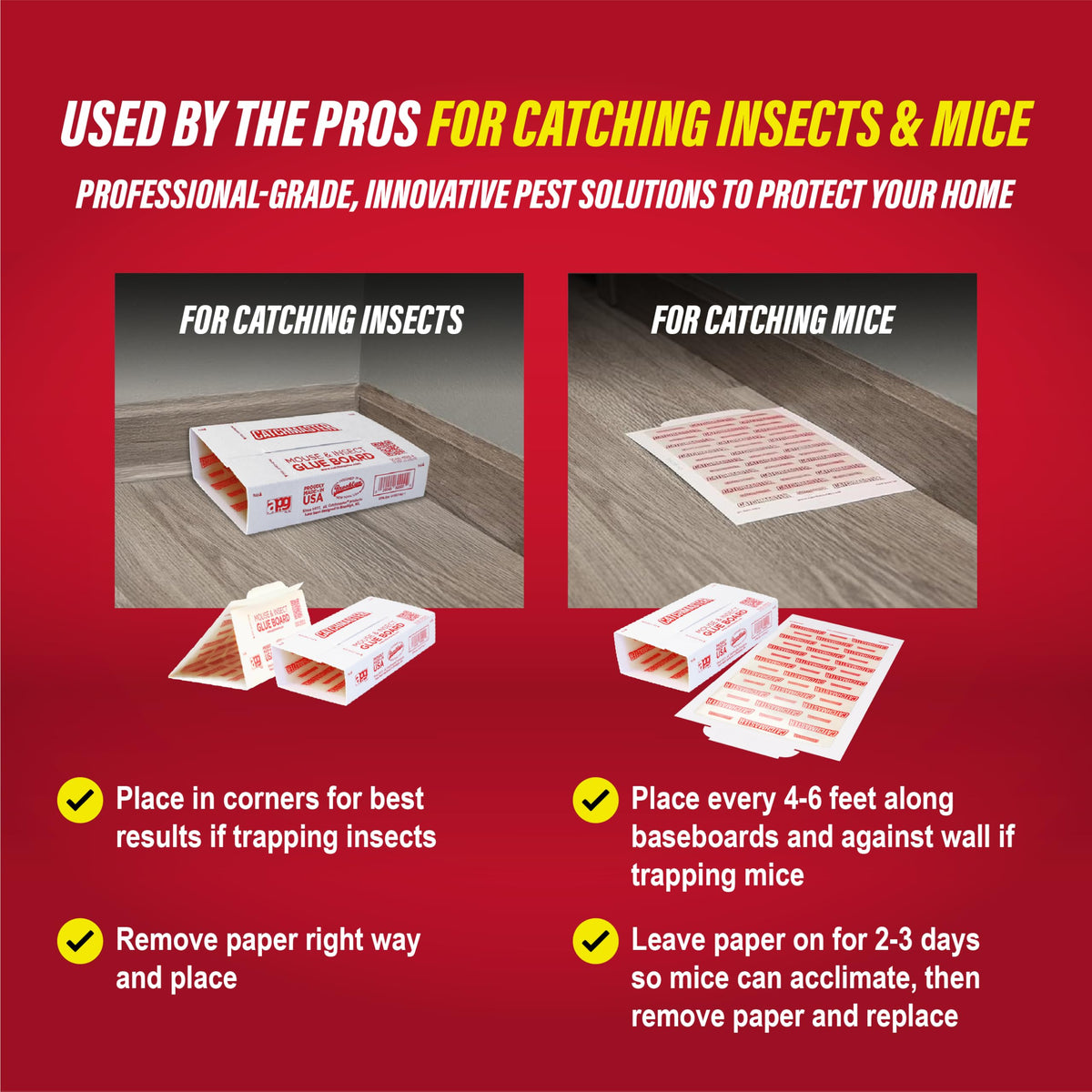 Catchmaster glue board close-up showing ready-to-use, high-adhesion surface.