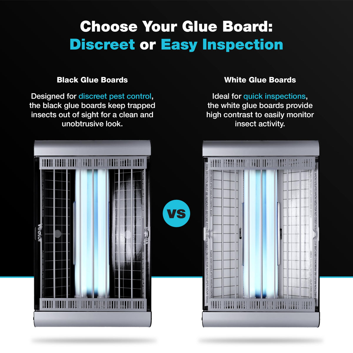 Catchmaster glue boards compatible with Vector Plasma LED traps for versatile use.