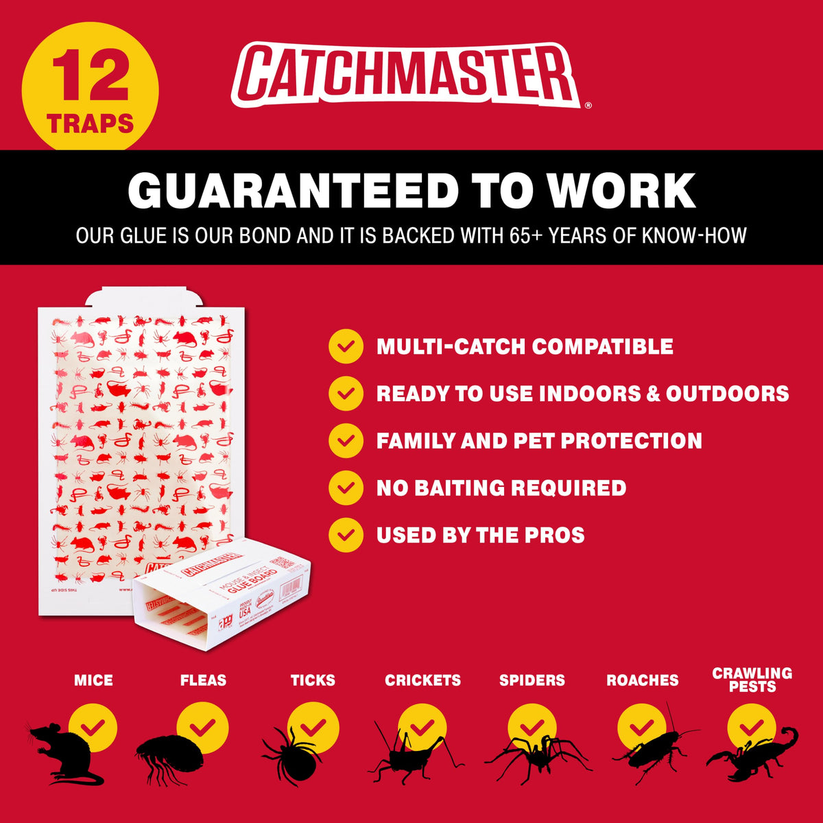 Catchmaster glue trap installed along wall to guide pests along pathways.