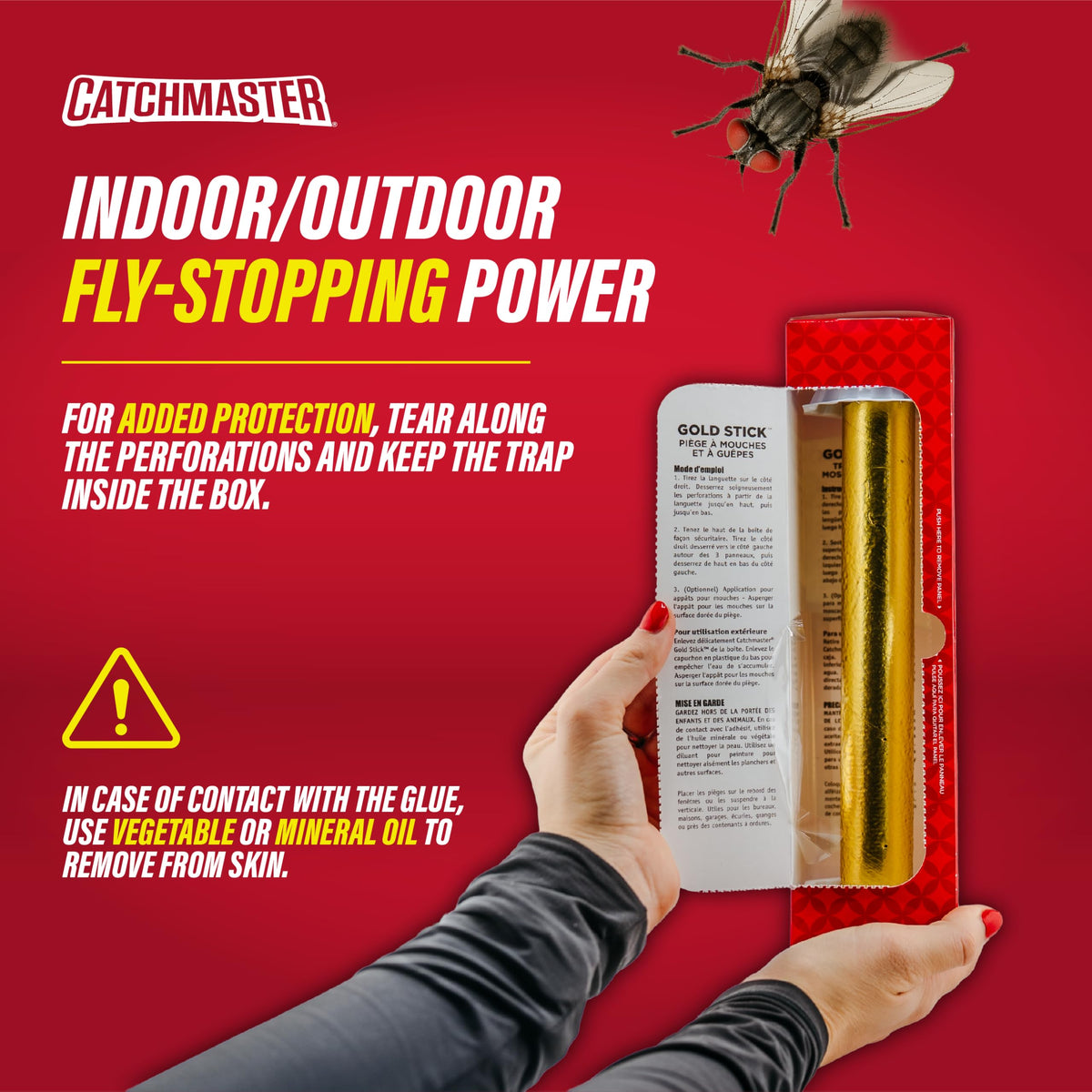 Catchmaster Gold Stick 4-pack packaging display for pest control solution.