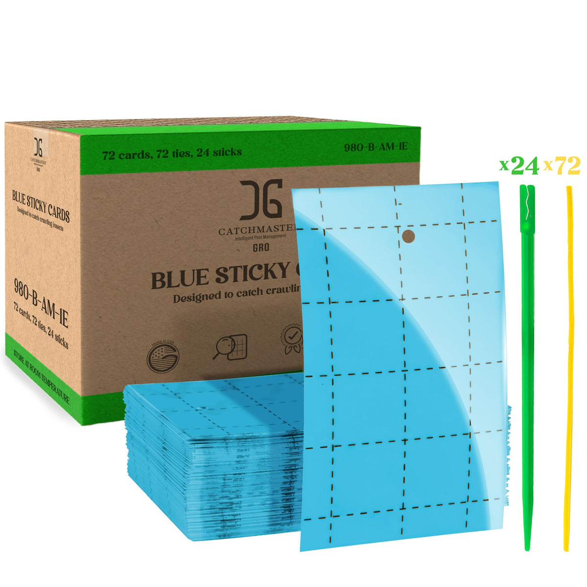 Catchmaster GRO Blue double-sided traps in front view protecting plants