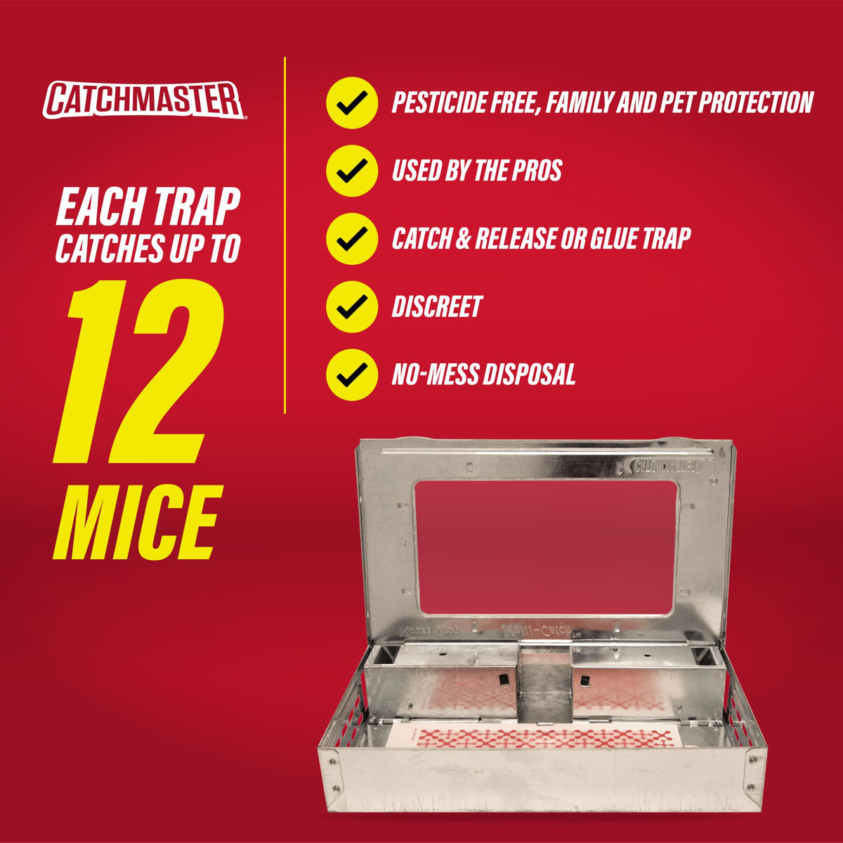 Catchmaster indoor trap designed for humid basements and bathrooms with year-round control.