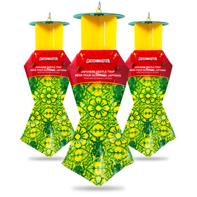 Catchmaster Japanese Beetle Traps outdoor 3-pack with lid protects plants by catching beetles.