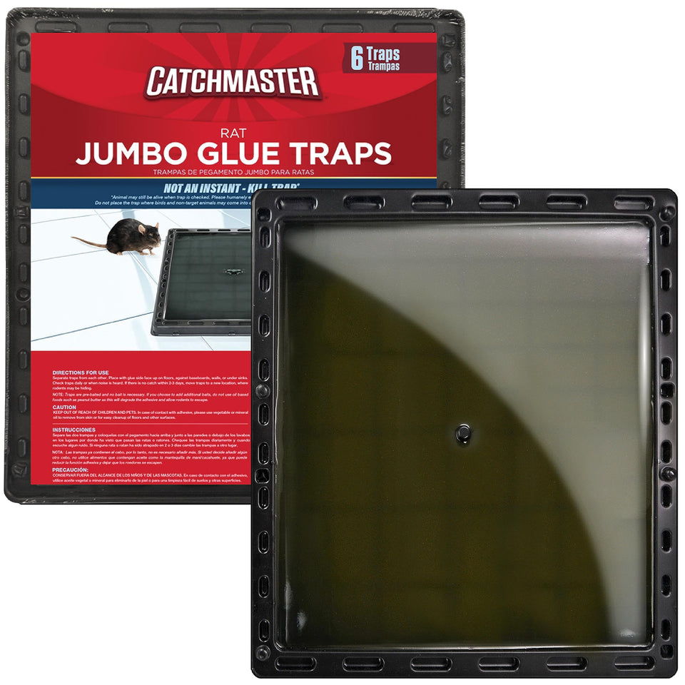 Catchmaster Jumbo Glue Traps pack captures rodents without bait.