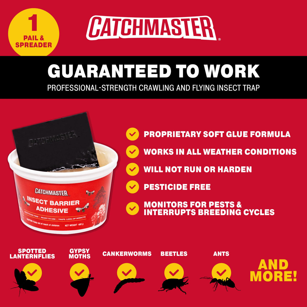 Catchmaster lanternfly and cankerworm traps placed around a tree in outdoor setting.
