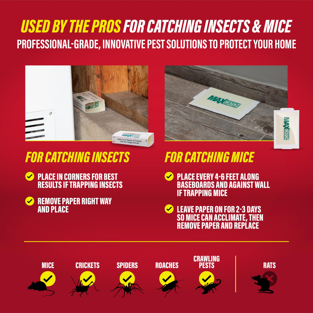 Catchmaster Max-Catch glue trap with acclimation paper encourages pests to approach.