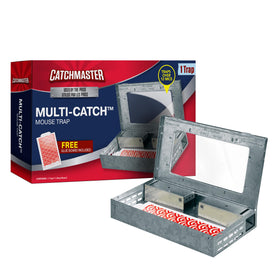 Catchmaster Multi-Catch Mouse Trap front view shows ready-to-use setup for quick indoor control.