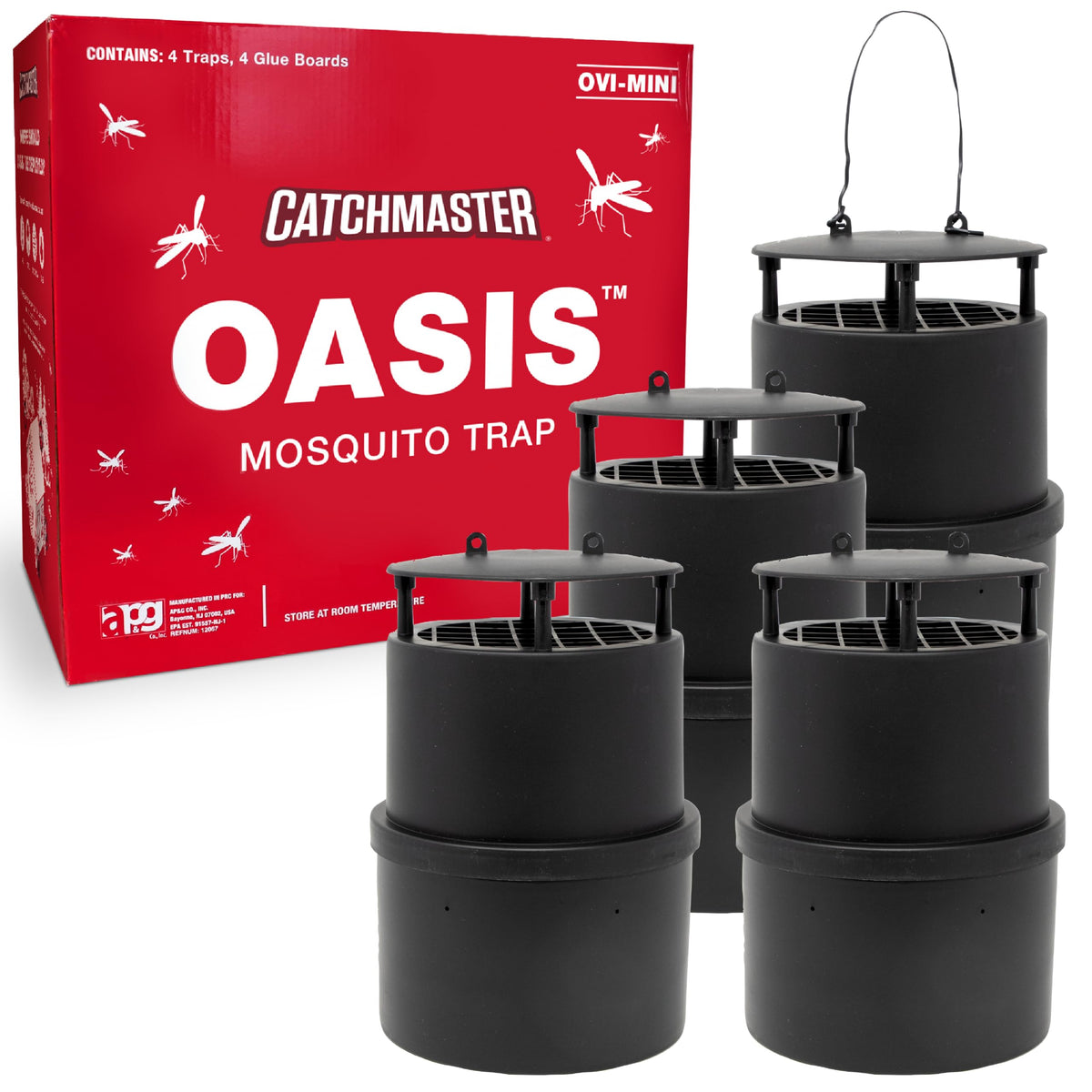 Catchmaster Oasis Ovi-Mini front view shows discreet trap for outdoor mosquito control.