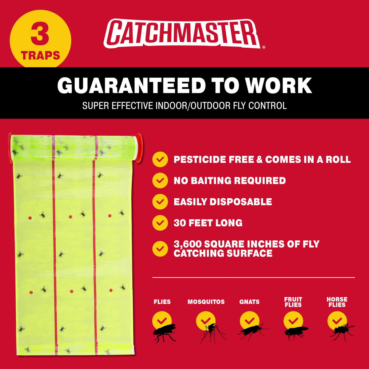 One-sided fly tape laid along a workspace for pest control.