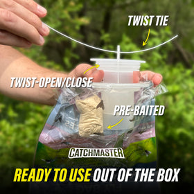 Disposable fly bag in use with Catchmaster Pro outdoors.